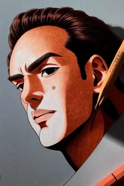 <lora:dbmn_v2:1>
masterpiece of anime, best animation quality, artistic highly detailed 8k raw illustration, volumetric lighting and shadows
Toei Animation drawing Style, Youth, Pear-shaped, Native American, Steel gray eyes, Protruding Jaw, Unique Forehead, Rectangular face shape, Sculpted Quadriceps, , Dark Chestnut Curly haircut hair, Cry, (dbman style:1.2:0.5), hand-drawn, traditional media, intricate details, looking at viewer, (space background)