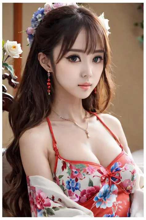 ((Highest quality, 8K, masterpiece :1.3)), whole body, Sharp focus :1.2, Beautiful woman with perfect figure :1.4, Slim Abs :1.2, ((Long black hair, Big Breasts :1.2)), Korean Beauty、21 years old、Princess、Princess Dress、In the castle、 playing、Highly detailed face and skin texture, double eyelid, Large Bust, Exposed cleavage, Various expressions、cute、Underboob、Colorful sexy clothes、Standing pose、Gorgeous Dress、tiara、Large earrings、rich、