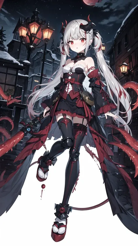 <lora:pastelMixStylizedAnime_pastelMixLoraVersion:0.25>, <lora:roluaStyleLora_r:0.25>,<lora:V11ForegroundPlant_V11:0.3>, masterpiece, best quality, 1girl, solo, red eyes, silver hair, red streaked hair, demon girl, demon tail, demon wings, demon horns, square pupils, (small breast), street, <lora:akumaria:0.6>, full body,kabuto, japanese armor, japanese clothes, holding tantou, (machine:1.2),(translucent:1.2),false limb, prosthetic weapon, tentacles, (night, blood sky, red moon), (winter)