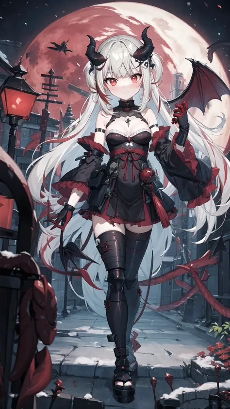 <lora:pastelMixStylizedAnime_pastelMixLoraVersion:0.25>, <lora:roluaStyleLora_r:0.25>,<lora:V11ForegroundPlant_V11:0.3>, masterpiece, best quality, 1girl, solo, red eyes, silver hair, red streaked hair, demon girl, demon tail, demon wings, demon horns, square pupils, (small breast), street, <lora:akumaria:0.6>, full body,kabuto, japanese armor, japanese clothes, holding tantou, (machine:1.2),(translucent:1.2),false limb, prosthetic weapon, tentacles,  (night, blood sky, red moon), (winter)