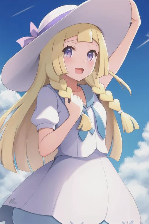 <lora:lillie_(pokemon)_v1:.7> "aalillie, long hair, braid, sun hat, white headwear, Lillie"