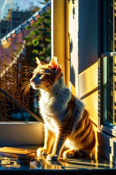 (best quality, masterpiece:1.3), (realistic, photo realistic:1.3), ultra high res, UHD, extremely detailed CG unity 8k wallpaper, sharp focus, absurdres, (Realistic hair), (perfect anatomy, accurate body), cinematic lighting, best shadow
BREAK
A cat, it has yellow warm hair, big and bright eyes, wearing a pair of eyes, lovely appearance, Two PAWS holding a book sitting on the owner's computer reading,(The window sill was covered with golden sunlight as a background:2),
cat,lihuacat,babylihua,pruelihua,whitelihua,changmaolihua,bailingzi,baishoutao,gold_eyes,grey_eyes,bule_eyes,standing,sitting,lying,,looking_at_viewer,looking_to_the_side,looking_back,full_body,half_body,