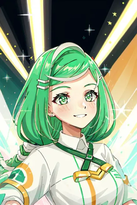 sbertyan, 1girl, solo, green hair, green eyes, smile, long hair, braid, hair ornament, blush, dress, jewelry <lora:sbertyan-15 (2):0.55>
meadow pattern dress, [Realistic, (double exposure:1.2) style], cosmic background:0.8, celshading aura, contrasting tones, dynamic composition, smiling, realistic body proportions, realistic perfect face features, (intricate details:0.9), (hdr, hyperdetailed:1.2), by paul zizka