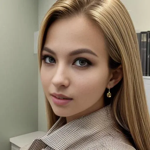 (high quality, masterpiece, ultra high res:1.3), <lora:add_detail:1>,
<lora:l3ra_v1:0.8>, secretary l3ra, 1girl, solo,portrait, in office,office background, formal attire, looking at viewer, blonde hair, wearing conservative blouse, indoors, lips,earrings