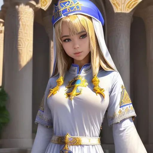 (high quality, 4k:1.3), <lora:add_detail:0.3>,
<lora:l3ra_v1:0.8>,(holy priestess l3ra,18 years old:1.5),1girl, solo, playful,(upper body:1.6),(blonde hair, blue eyes:0.6), in temple, wearing (wearing long-sleeved priestess attire:1)