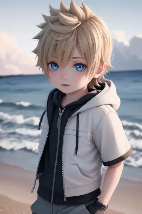 <lora:kingdomhearts_roxas:0.7> khroxas, white jacket, short sleeves, pants, hood, black gloves,
petite, adorable boy, sparkling eyes, energetic eyes, delicate features, high light in eyes,sea, beach , outside, highlight in eyes, multiple details,whole body,
The soft lighting and detailed surroundings create an immersive environment where imagination runs wild hyper-detailed, hyper-detailed face, high quality visuals, dim Lighting, sharply focused, octane render, 8k UHD