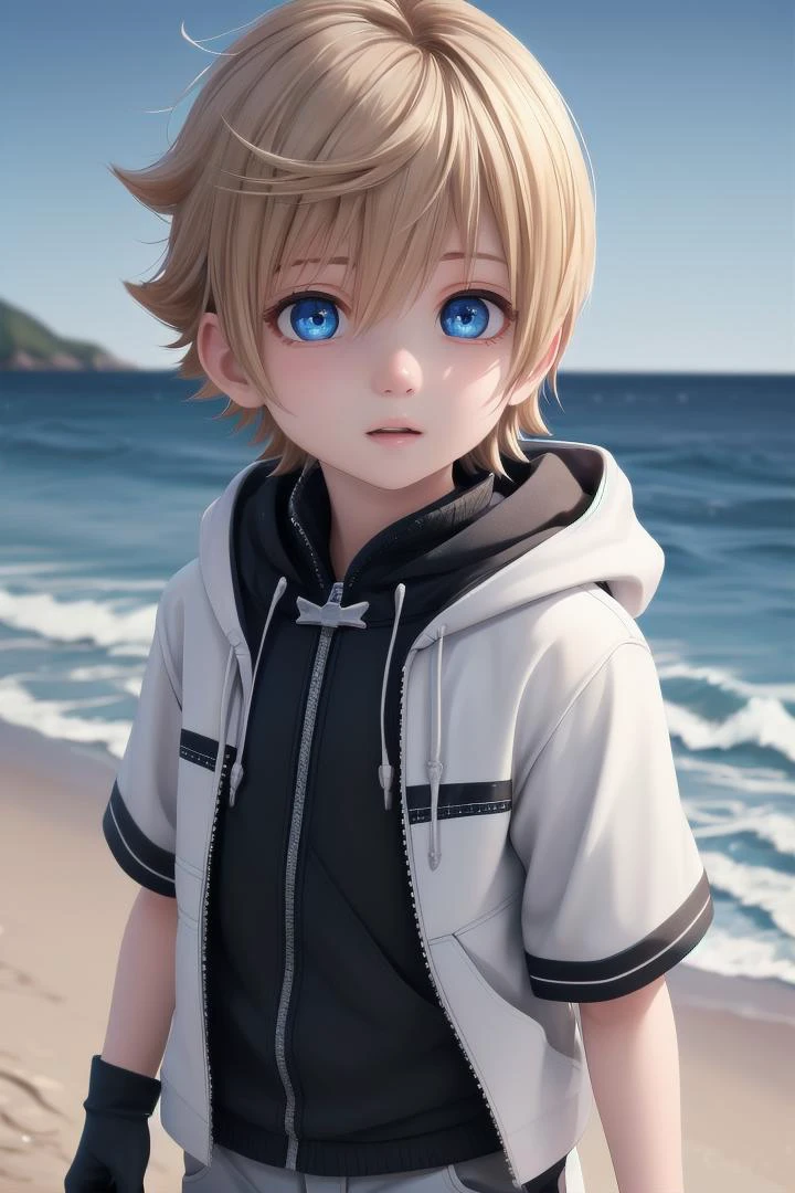 <lora:kingdomhearts_roxas:0.7> khroxas, white jacket, short sleeves, pants, hood, black gloves,
petite, adorable boy, sparkling eyes, energetic eyes, delicate features, high light in eyes,sea, beach , outside, highlight in eyes, multiple details,whole body,
The soft lighting and detailed surroundings create an immersive environment where imagination runs wild hyper-detailed, hyper-detailed face, high quality visuals, dim Lighting, sharply focused, octane render, 8k UHD