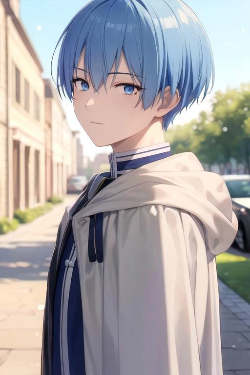 masterpiece, best quality, illustration, 1boy, solo, male focus, looking at viewer, upper body, depth of field, , , <lora:himmel_sousou_no_frieren:0.70>, himmel_sousou_no_frieren, blue hair, blue eyes, , parking lot, High definition