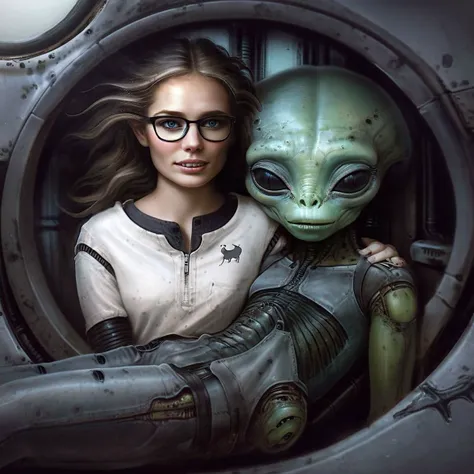 g1g3r, happy cute nerdy Australian 22 year old girl, cuddling Giger alien, messy student apartment, cozy, charming, transformation pod, pajamas, relaxing in a transformation pod, black ooze, goo, black slugs,
<lora:g1g3r:0.65>,
<lora:LatexXL:0.65>,
<lora:SDXLHighDetail:1.00>,