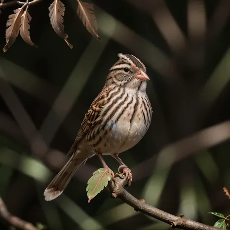 (( a Lincolnâs Sparrow on a branch , glowing iridescent feather ) , perfect composition , perfect eyes , shadows, glow, realistic, god ray , Boreal Forest (Taiga) , peaceful ), overcast, detailed , many details, clear focus , extreme detailed, full of details, aesthetic and beauty, astounding details, high depth of field, f/4, framing, breakthrough, collodion process, soft particles, ageless atmosphere, (grey and green colors:0.1),dark, chiaroscuro, low-key,  Wide range of colors., Dramatic,Dynamic,Cinematic,Sharp details, Insane quality. Insane resolution. Insane details. Masterpiece. 32k resolution., ((provocative)), wet skin, pelvic bone, collar bone, wet hair, looking up,
((swirling wind)), ((bokeh)),
((light passing through hair)), 
(((light play))), (((shadow play))), ((glamour photography)), ((diffused lighting)),((8k, best quality, masterpiece:1.3)), ((Rule of thirds)), SkinHairDetail