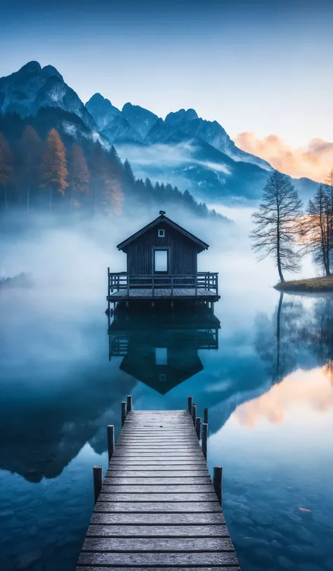 Foggy Sunrise Hintersee, Bavaria, Germany, blue colors, misty, mysterious, cinematic look, film, breathtaking photograph, award-winning, professional, dlsr, dramatic light, highly detailed . 35mm photograph, 4k, vivid colors, daylight, warm atmosphere, focus stacking, shot on hasselblad, <lora:add-detail-xl:1>, <lora:SDXLHighDetail:0.5>