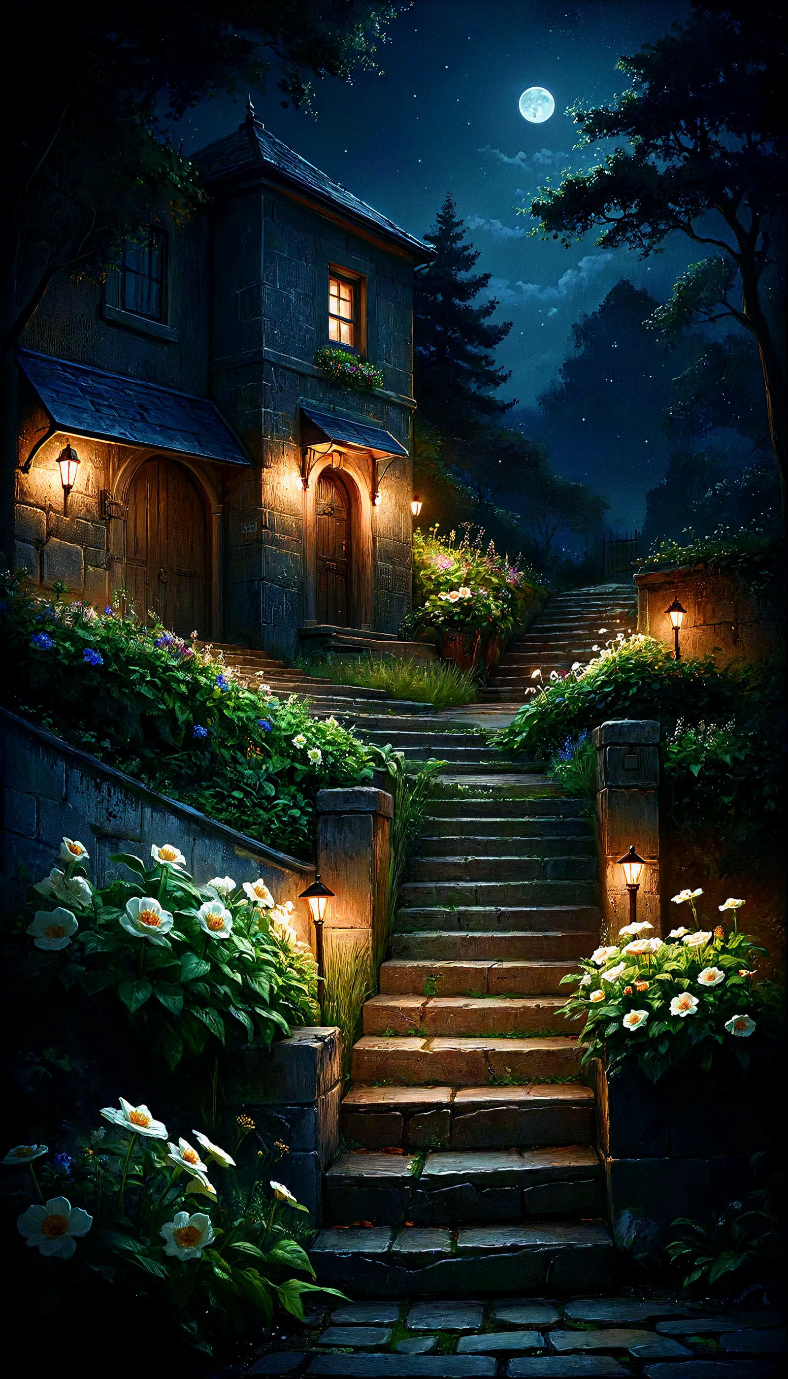 beautiful illustration, intricate illustration
pathway, mailbox, house, garden, night, lights, flowers, trees, cozy, stone steps, illuminated, greenery, nature, exterior, evening, landscaping
<lora:zavy-cntrst-sdxl:1> dark, chiaroscuro, low-key <lora:CinematicStyle_v1:1> <lora:SDXLHighDetail_v5:1>