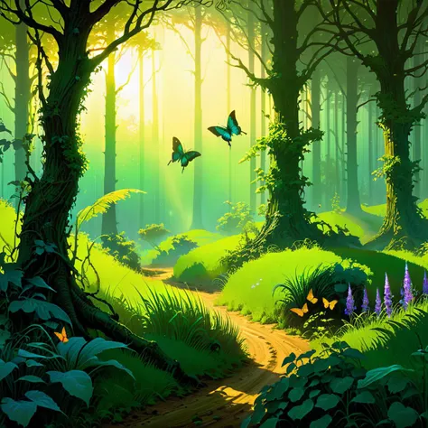 A lush forest, intense vegetation, vines, forest animals, butterflies, a whispering wood, an idyllic sunrise, a light mist and slight rain, a gentle gust of blowing wind, overgrown grass, brush, (verdant green:1.22), yellows, muddy dirt, and a blinding beam of light in the center.,,,,,,,, aesthetic, in the style of william roy, albert bierstadt, craig mullins greg rutkowski illustration by arthur rackham, by moebius, depth of
<lora:wowifierV3:1> <lora:SDXLHighDetail_v5:1> <lora:add-detail-xl:1> <lora:d\EnvyFlourishesXL01:1> <lora:quality1:1> <lora:great_lighting:3> <lora:gorgoeus_splash_of_vibrant_paint:1.1> <lora:extremely_detailed:1> <lora:photorealistic_portrait:1>