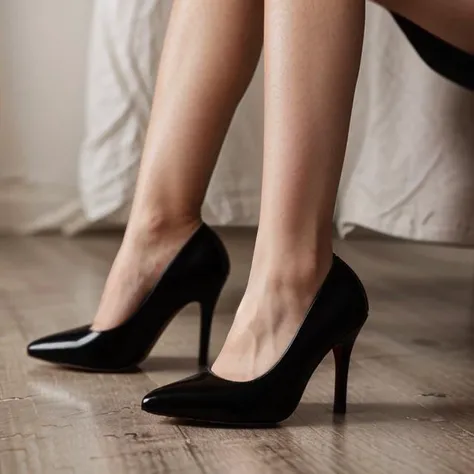 Extreme closeup of a foot in a black high heel