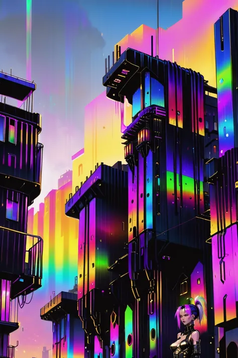 cyberpunk, golden hour, architecture, sky shanty town<lora:EnvyBetterHiresFixXL01:0:hr=1><lora:EnvyRainbowGothicXL01:1>