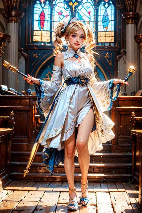 <lora:barbara(OPU):0.75>, (Barbara \(genshin impact\), ((blue eyes,blonde hair, twintails)), white dress,drill hair,bare shoulders,detached sleeves,white headwear, ((twin drills)), hair ornament,detached collar,long sleeves, several posture, cute smile):1.22,
BREAK ((1woman, young woman, adorable, clear face, young face, solo)), ((full body)):1.34,
BREAK ((milky skin, curvy body, slender body, woman hands, good anatomy)),
BREAK soft light, cinematic lighting, detailed(shadow, glow),
BREAK <lora:add_detail:0.45>, extremely detailed, ,4K, CG, finely detailed, (masterpiece, best quality):2.0, ((photorealistic:1.15)),
BREAK <lora:uber_saggy2:0.68>, saggy, sagging_breasts, <lora:Big_boobs:0.55>, ((huge breasts)), <lora:GoodHands-vanilla:0.75>,
((cozy, indoors, luxury church, high windows, bottle of water, goddess statue, staff, ray light))