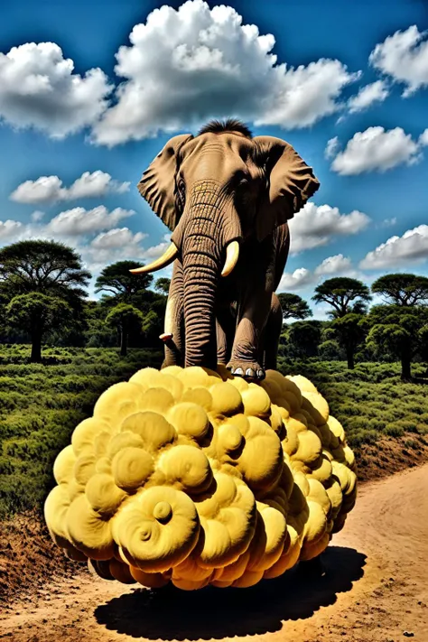 <lora:FlyingNimbus_V1a:0.72>, an elephant is riding cloud, flyingnimbus , best quality, masterpiece, , outdoor, look at viewer