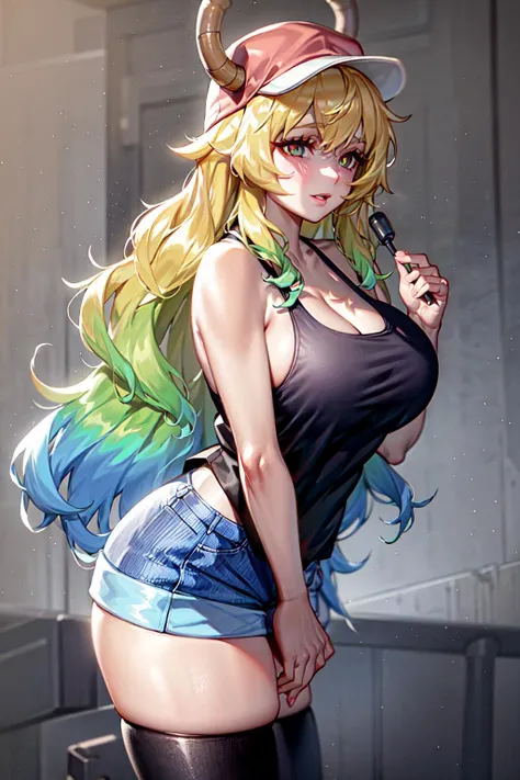 <lora:LucoaDM-14:1>, LucoaDM, CasualCL, wearing CasualCL, shorts, tank top, thighhighs, volumetric lighting, best quality, masterpiece, intricate details, tonemapping, sharp focus, hyper detailed, absurdres, highres, 1girl