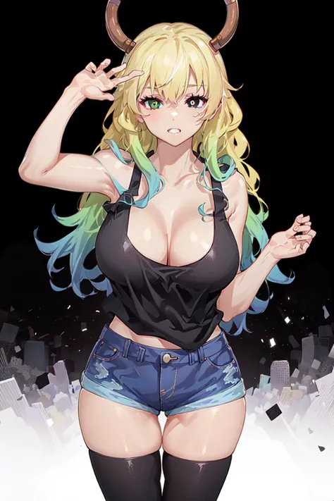 absurdres, best quality, 1girl, solo, looking at viewer, eye focus, <lyco:GoodHands-beta2:1.0>, <lora:LucoaDM:0.5>, LucoaDM, CasualCL, shorts, tank top, thighhighs, heterochromia, eye focus,
ADDCOMM
green eyes
ADDCOL
(black eyes:1.5), slit pupils, bright pupils, yellow pupils