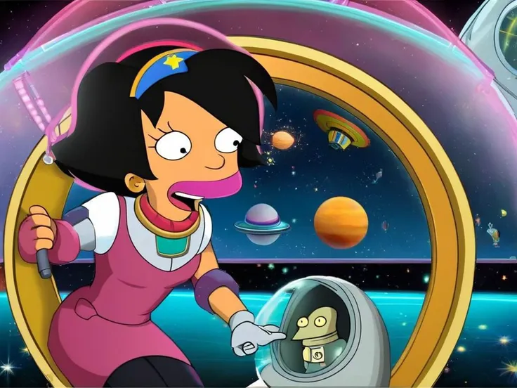 Dora the space explorer, FuturamaStyle <lora:SDXL-FuturamaStyle-Lora:1>, Very detailed, clean, high quality, sharp image