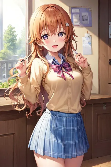 kanata_konoe, 1girl, solo, <lora:KanataKonoe_v2-000006:1>,
(illustration:1.1),(best quality),(masterpiece:1.1),(beautiful and clear background:1.25),(extremely detailed CG unity 8k wallpaper:1.1), (colorful:0.9),(depth of field:0.75),( ink splashing:0.95),(color splashing:0.85),(watercolor:0.65),
(cowboy shot:1.4),blue (school uniform:1.4), :d, dress, earrings,looking_at_viewer, neck_ribbon, smile,
classroom, indoor, sunny, detailed blue sky