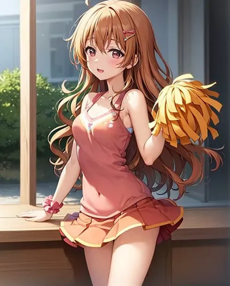 kanata_konoe, 1girl, solo,
((8k, RAW photo, highest quality, masterpiece), High detail RAW color photo professional close-up photo, (realistic, photo realism:1. 37), (highest quality), (best shadow), (best illustration), <lora:KanataKonoe_v2-000006:1>, ahoge, bare shoulders, blush, breath, smile, small breasts, solo, thighs, ((masterpiece)), sideface, very detailed face, cheerleader, pompons