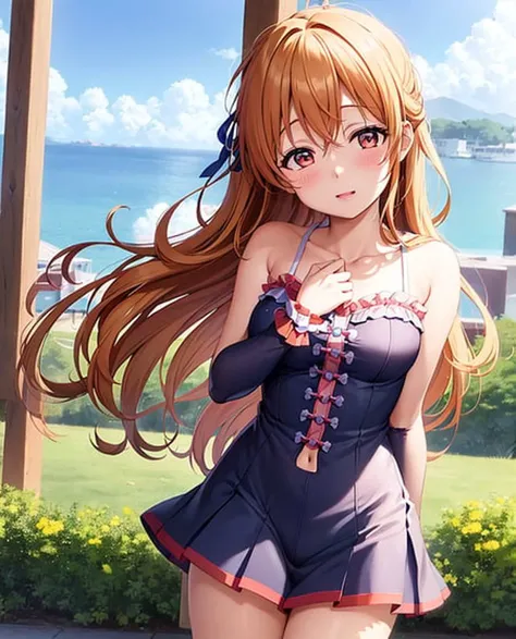 kanata_konoe, 1girl, solo,
((8k, RAW photo, highest quality, masterpiece), High detail RAW color photo professional close-up photo, (realistic, photo realism:1. 37), (highest quality), (best shadow), (best illustration), <lora:KanataKonoe_v2-000006:1>, ahoge, bare shoulders, blush, breasts, breath, long hair, smile, small breasts, solo, thighs, ((masterpiece)), sideface, very detailed face, cheerleader, pompons