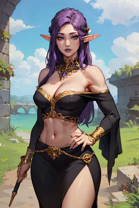 score_9, score_8_up, score_7_up, score_6_up, 1girl, angela, staff, holding staff, solo, long hair, pointy ears, red leotard, purple-red hair, gradient hair, earrings, jewelry, cleavage, purple gloves, strapless, red showgirl skirt, waist cape, strapless leotard, choker, looking at viewer, parted lips, on a dusty plain, light vegetation, by a lake, depth of field,
<lora:seiken-densetsu-mana-xl:1>