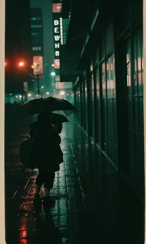 rainy city streets in the night, (fallenstyle2:0.8)