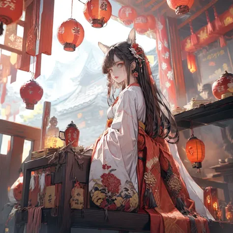 (masterpiece, best quality, detailed, 8K, illustration), sinsya, 1girl, lantern, solo, chinese clothes, hanfu, hair ornament, long hair, looking at viewer, brown eyes, black hair, paper lantern, bangs, holding lantern, dynamic pose, <lyco:[LoHa] Sinsya辰砂しんしゃ Concept (With HD dataset& noise version):1>, chinese architecture, night, stars, <lora:add_detail:0.8>, full body, from below, sitting