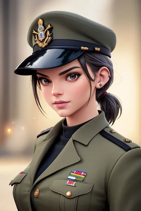Kendall Jenner
The image depicts Kendall Jenner in a military uniform. Kendall Jenner , greencod, privaty \(nikke\), Short hair, ponytail, military uniform, military cap, smile on her lips. There are other people in military uniforms in the background., full body high quality photography,
, realistic, photo-realistic, 8k, highly detailed, full length frame, High detail RAW color art, piercing, diffused soft lighting, shallow depth of field, sharp focus, hyperrealism, cinematic lighting, Style-EMCG, SkinHairDetail,