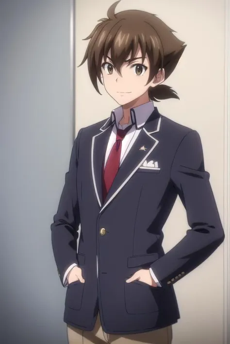 isseihyoudou, <lora:issei hyoudou anime s1-lora-nochekaiser:1>,
issei hyoudou, brown hair, (brown eyes:1.5), male focus, smile, grin,
BREAK long sleeves, school uniform, jacket, necktie, pants, black jacket, red necktie,
BREAK indoors, classroom,
BREAK looking at viewer, (cowboy shot:1.5),
BREAK <lyco:GoodHands-beta2:1>, (masterpiece:1.2), best quality, high resolution, unity 8k wallpaper, (illustration:0.8), (beautiful detailed eyes:1.6), extremely detailed face, perfect lighting, extremely detailed CG, (perfect hands, perfect anatomy),