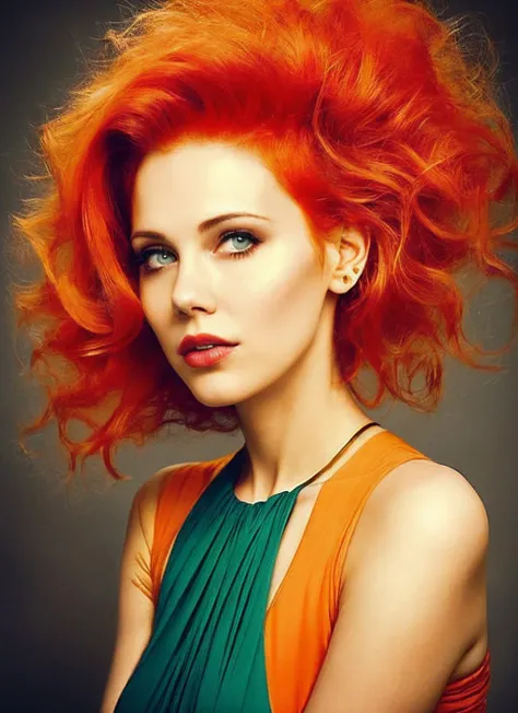 portrait of sks woman by Flora Borsi, style by Flora Borsi, bold, bright colours, orange Mohawk haircut, ((Flora Borsi)), <lora:locon_maitland_v1_from_v1_64_32:1.4>