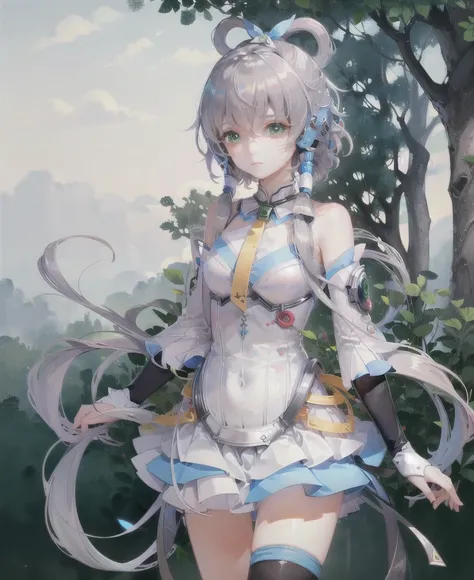 ((masterpiece)), (((best quality))), ((extremely detailed)), colorful, hdr, 1girl, solo, luotianyi (koushiki), <lora:luotianyi_koushiki:0.6>, (koushiki thighhighs:1.2),