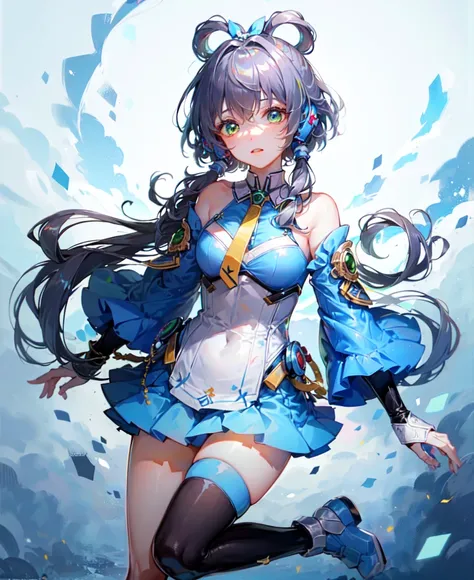 ((masterpiece)), (((best quality))), ((extremely detailed)), colorful, hdr, 1girl, solo, luotianyi (koushiki), <lora:luotianyi_koushiki:0.6>, (koushiki thighhighs:1.2),