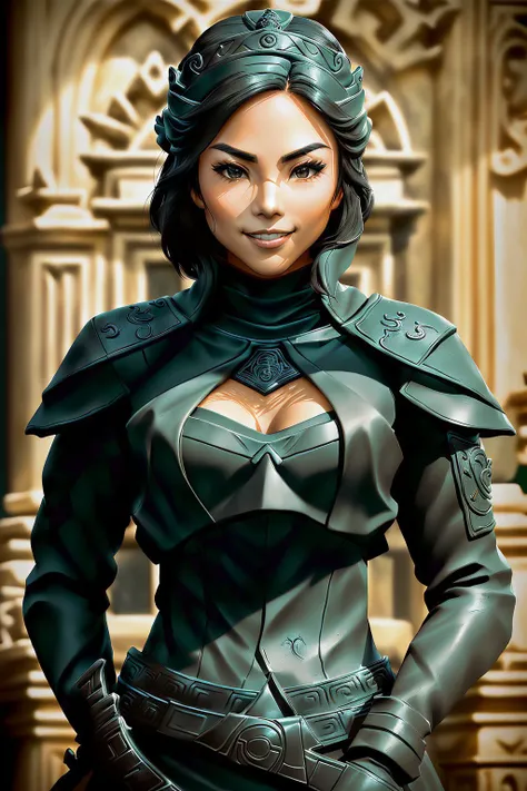 annaakana, smiling, solo, as a beautiful stone statue of a ninja assassin, detailed eyes, detailed lips, 8k, award-winning photography, crisp details , <lora:AnnaAkana:1>