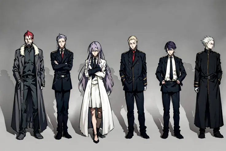 7+humans, (greyscale:0.5), lineup, hair_style, parody, formal, dress, skirt, military uniform, casual wear, long sleeve, parka, long coat, short sleeve, necktie, hands on hips,
looking down, short hair, very long hair, blonde hair, dark hair, silver hair, purple hair, blue hair, green hair, red hair, facial hair,
<lora:SAC_2ndGIG_OP:0:0.8>