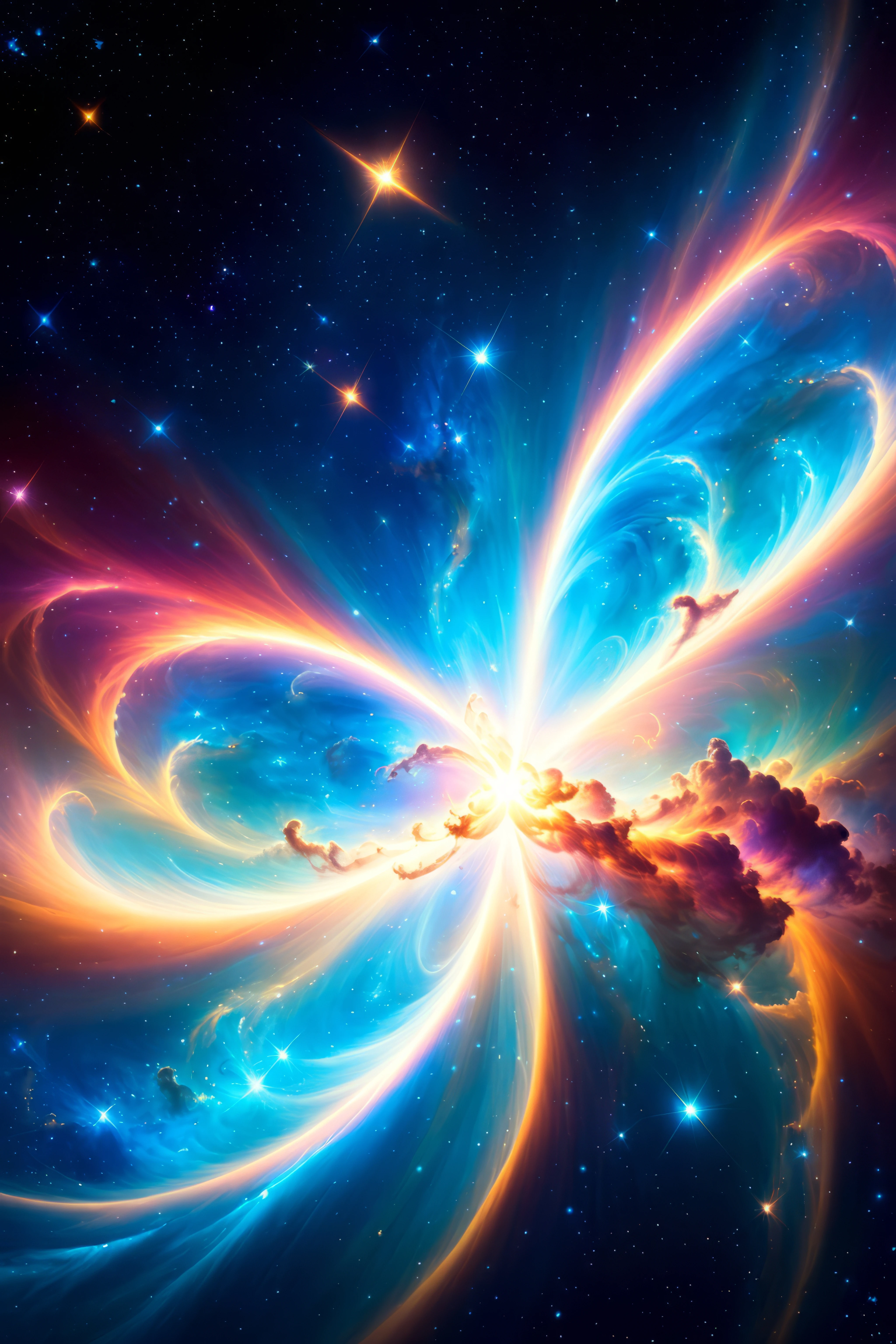 nebula in space, 35mm film shot, anamorphic lens, lens flare,