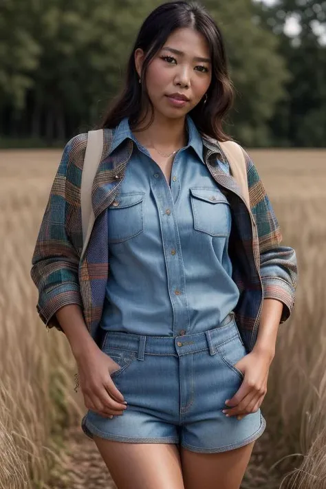 DEN_alisonangel_OF,
(walking through a tallgrass meadow wearing (Jean shorts:1.3) and (plaid shirt:1.3), meadow, wild, overgrown, walking,:1.2),
bokeh, f1.4, 40mm, photorealistic, raw, 8k, textured skin, skin pores, intricate details <lora:epi_noiseoffset2:1>, epiCRealism