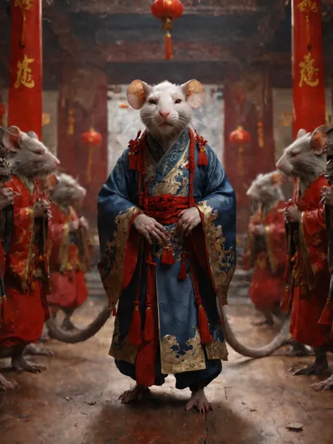Chinese style cultivating immortals, 4K CG realistic style, a Chinese monster humanoid Rat, thin and cunning, full body, Chinese Hall of Principalities