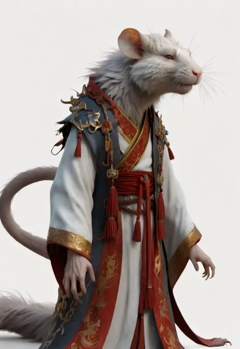 Chinese style cultivating immortals, 4K CG realistic style, a Chinese monster humanoid Rat, thin and cunning, full body, white background