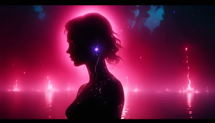 <lora:magical_vibrance_XL:1> <lora:DarkestDungeonSDXL:0.2> ddstyle (beautiful:1.4), (details in in ultra HD quality), (portrait by Rutkowski), dreamy otherworldly woman, 30 years old, (silhouette lighting, high quality, film grain), scifi, futuristic cosmic lake, infrared electric floral enrapture
