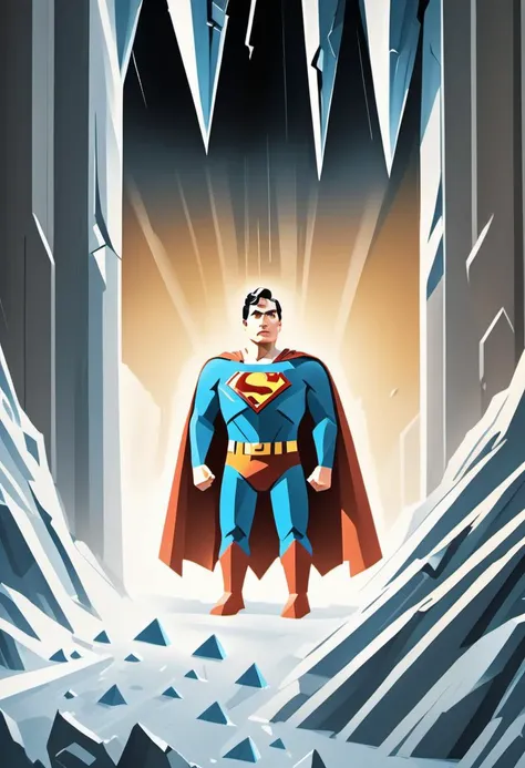 <lora:Everly Heights Comics:1> Superman gets locked out of his fortress of solitude, cinematic composition.