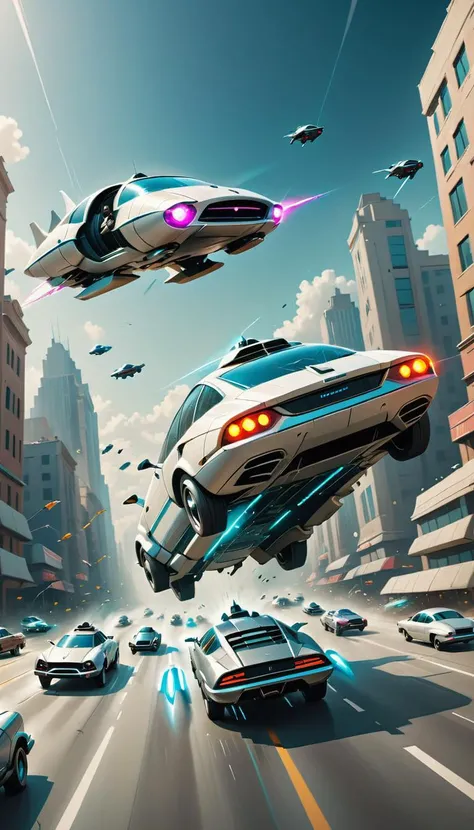 <lora:Everly Heights Comics:1> Futurist art of a high-speed chase with flying cars, cinematic composition.