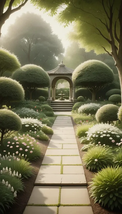 <lora:Everly Heights Comics:1> a serene garden, cinematic composition.