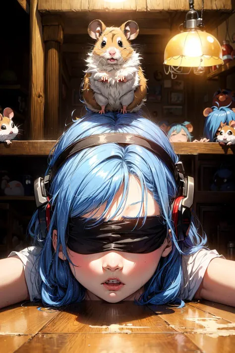 absurdres, (best quality), (masterpiece),(ultra-detailed:1.2),(photorealistic:1.1),ultra high res,(front:1.2),upper body,
1girl,(worried:1.2) ,1hamster,tilt head ,
light blue hair,messy hair,
across table,pov,(spoken question mark:1.1),(speech bubble:1.1),head down,
(hamster ride on head:1.2),
<lora:blindfold_lora01:0.7>, blindfold,headphone,
<lora:flat2:-0.5>,