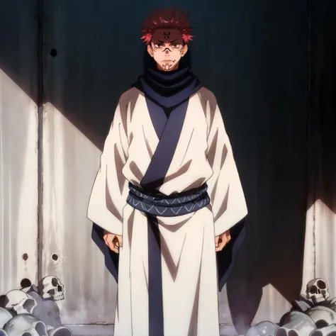 masterpiece,high quality,solo,
<lora:RyomenSukuna001:0.7>,
RyomenSukuna,1man,
blue scarf,japanese clothes,white kimono,wide sleeves,long sleeves,
obi,
tabi,zouri,
hell,shadow,shadowed face,skull,