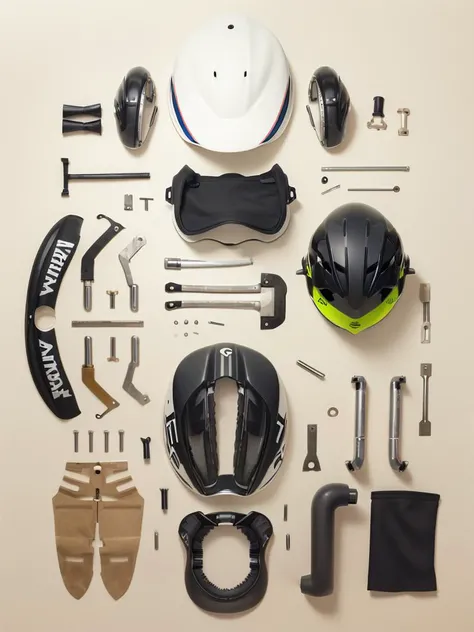 c_jie,bicycle helmet, dismantling,Parts laid flat,Front view,