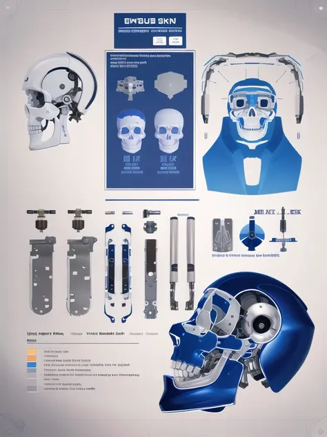 blueprint of a robot skull endoskeleton,
