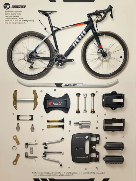 c_jie,Bicycle dismantling,Parts laid flat,Front view,